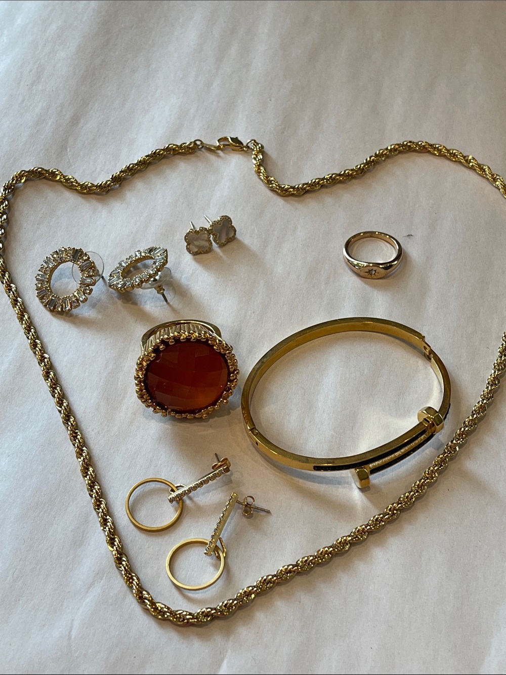Gold Tone Bracelet and Carnelian Statement Ring Set - Women Jewelry